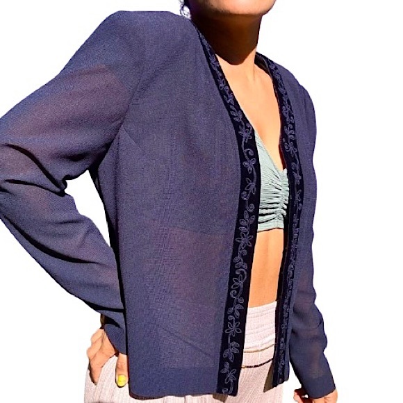 {cynthia howie} VTG Open-Front Sheer Blazer — Size 10, Navy Blue - Picture 2 of 16